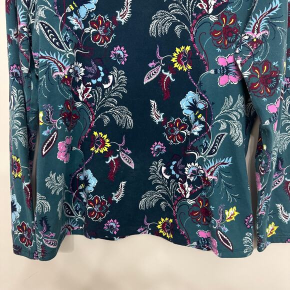Talbots Top Size Large Petite Blue Teal Floral Boho Stretch Fairy Whimsigoth - Picture 5 of 10